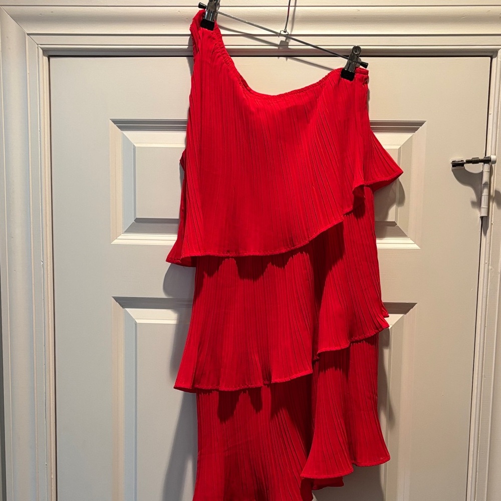 Red Tiered Ruffle One-Shoulder Dress